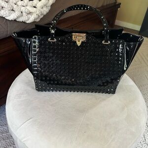 Valentino Black Patten  Leather Satchel